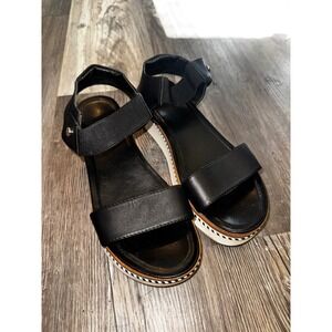 Franco Sarto Black Leather Platform Ankle Strap Sandals Women's 8.5M